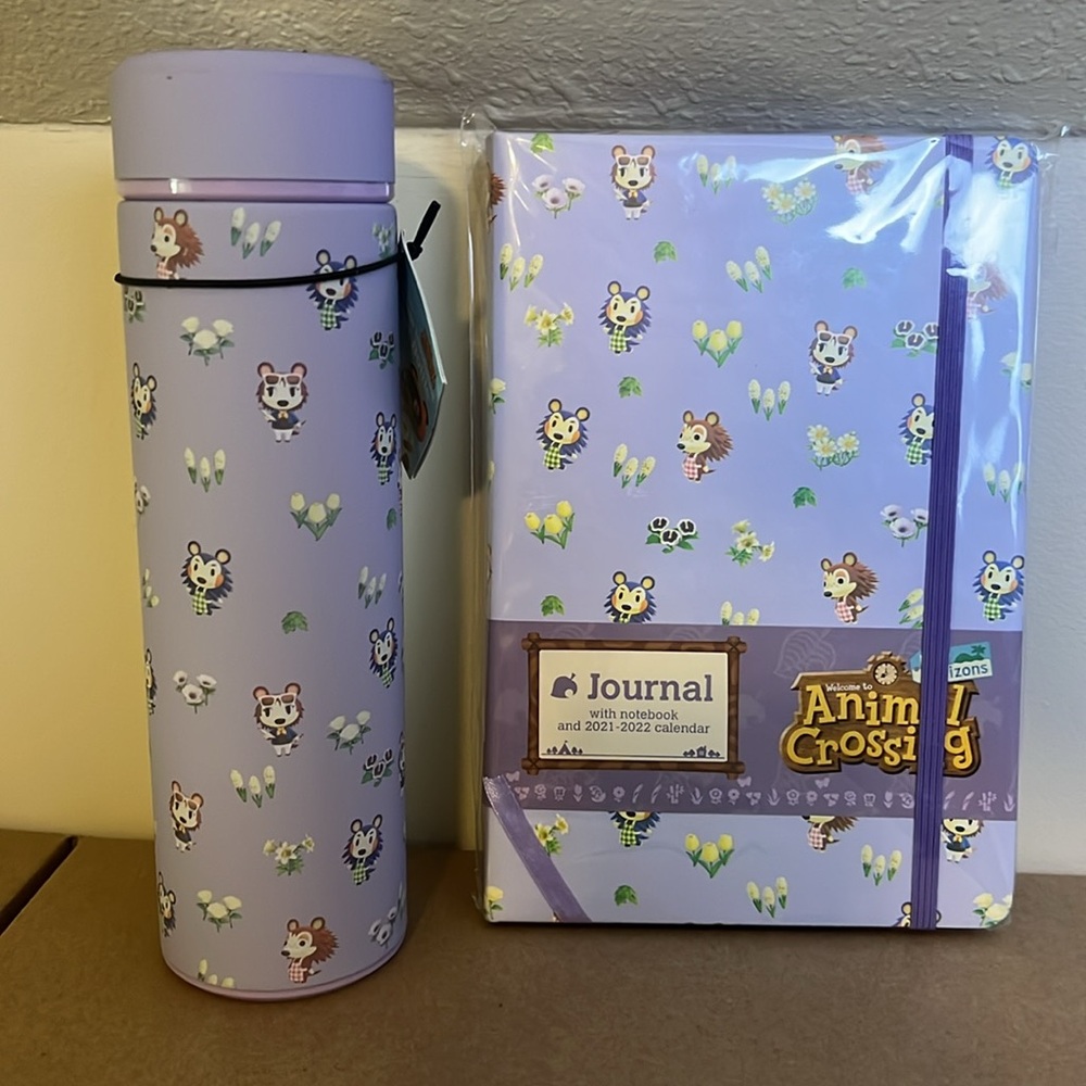 Animal Crossing Purple Water Bottle & matching journal NEW